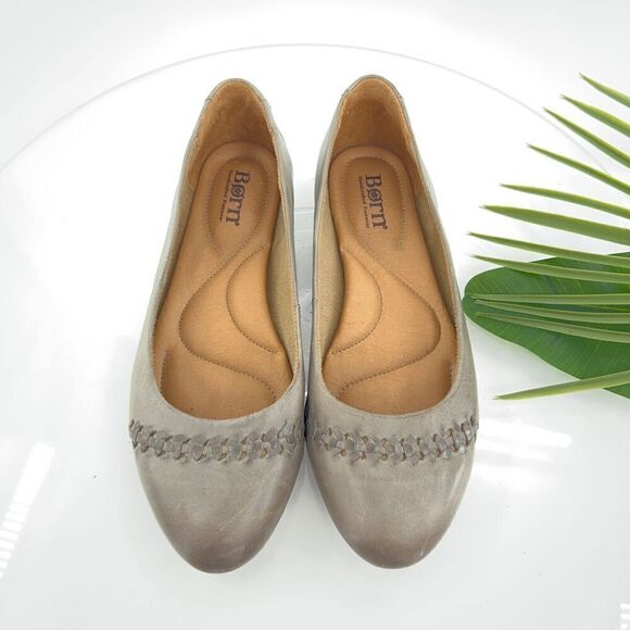 Born Madeleine Ballet Flats Women's Size 8 Gray Leather Braided Shoes Comfy - Picture 2 of 15